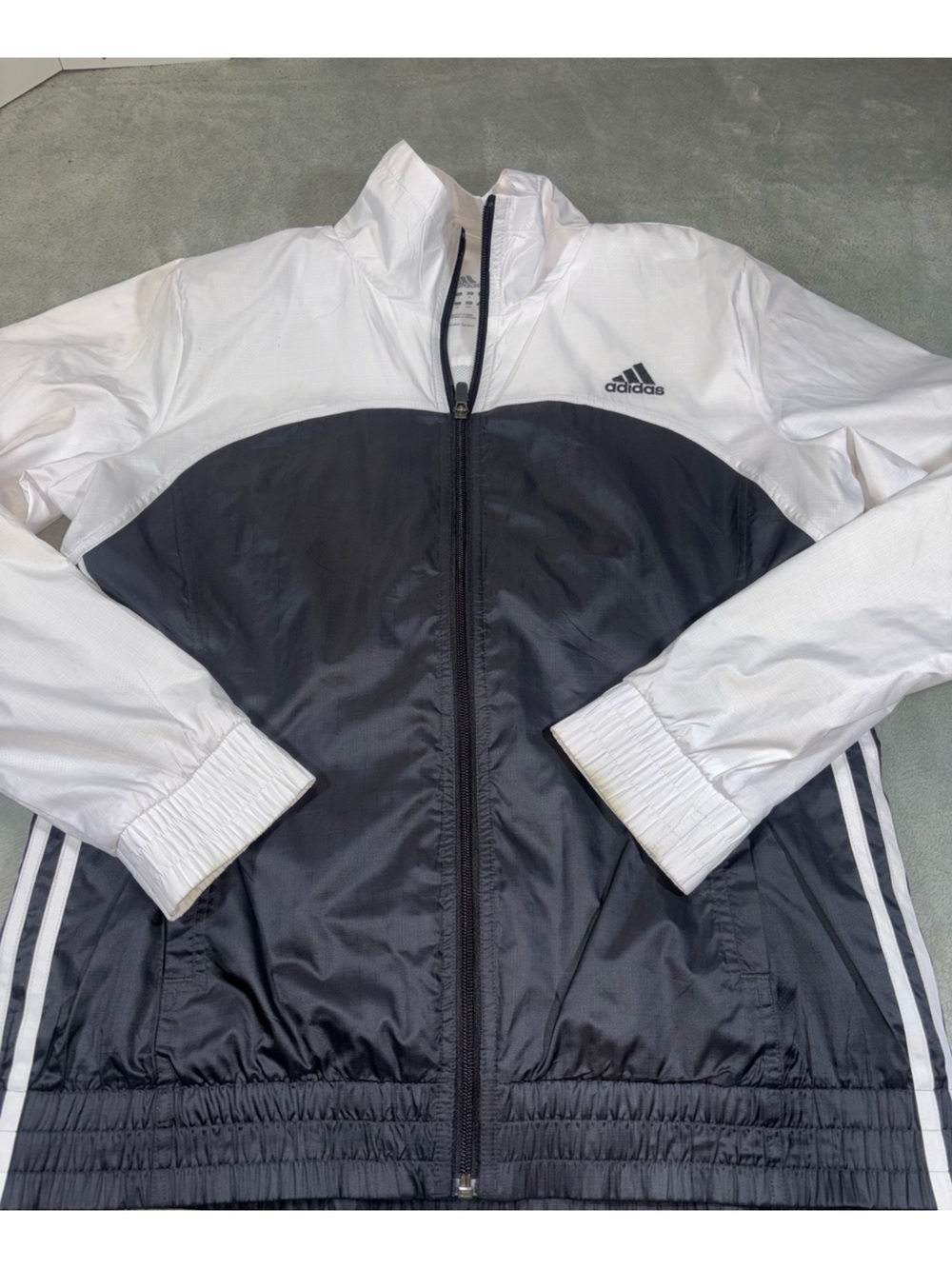 Adidas Black & White Full-Zip Lightweight Windbreaker Jacket - Size Large